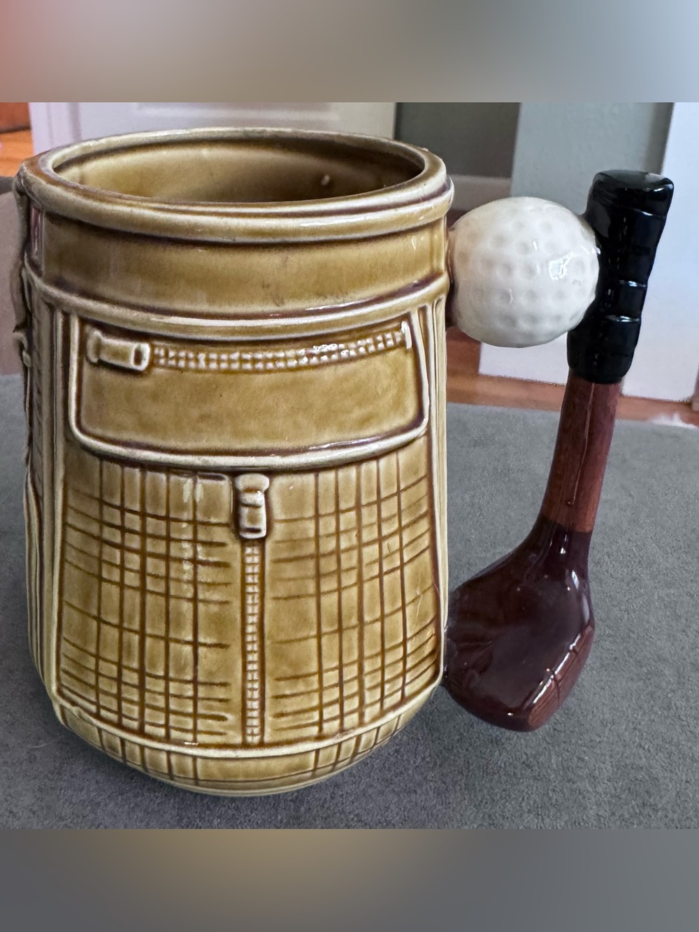 Lefton Vintage Ceramic Golf Bag Mug w/ Brown Body and White Ball and Club Handle